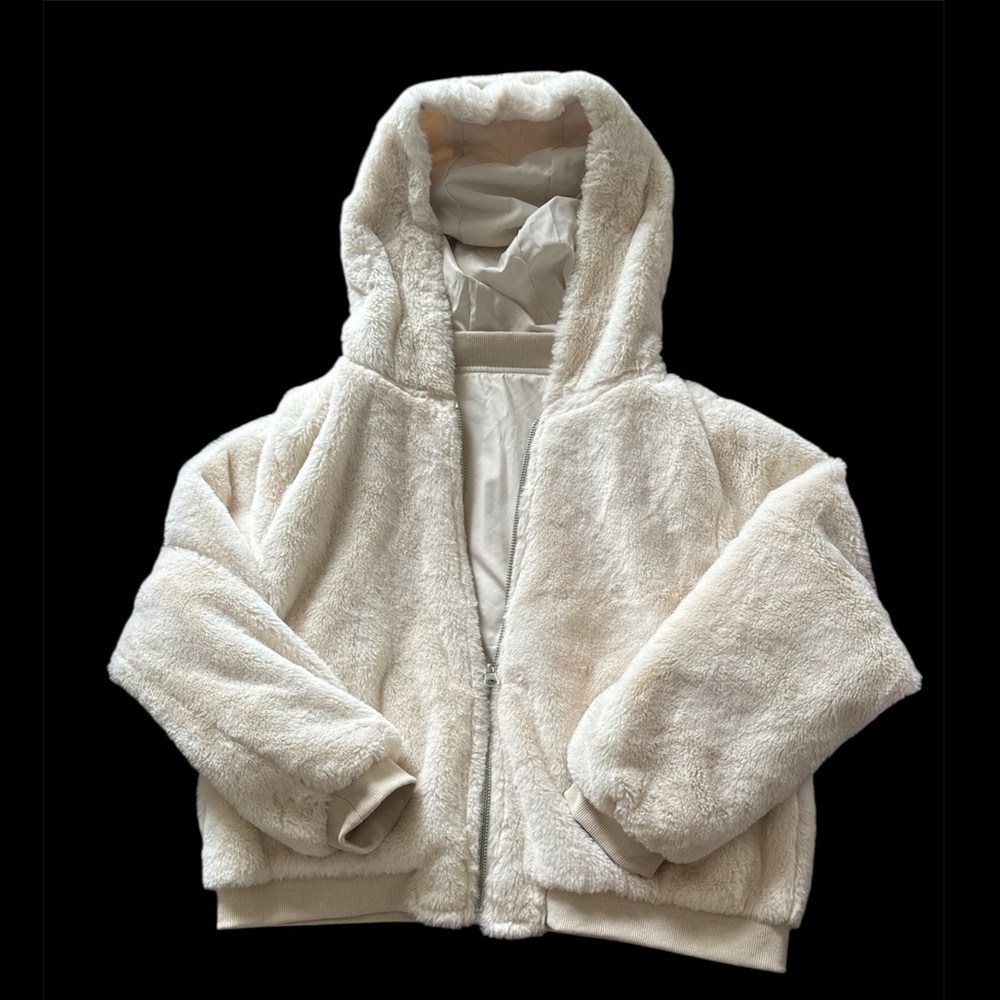2-way Cozy Cream womens Hoodie jacket teddy size medium zip-up